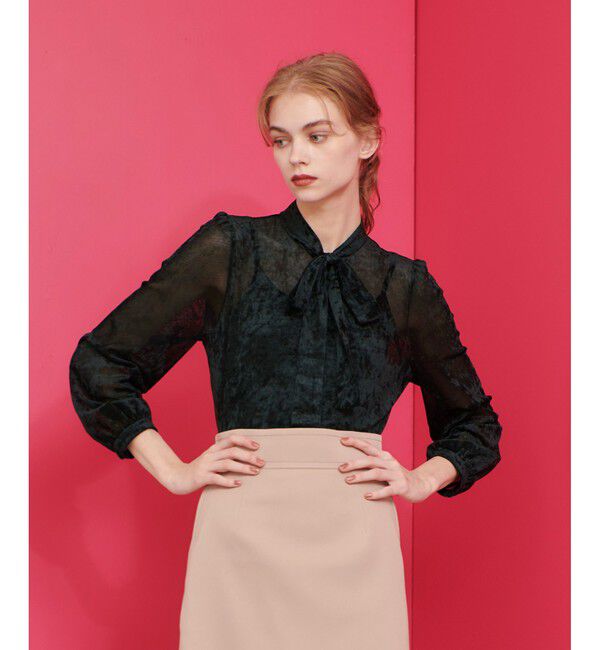 LOULOU WILLOUGHBY「【LOULOU WILLOUGHBY】シアーベロアリボンプルオーバー」|Tシャツ・カットソー|