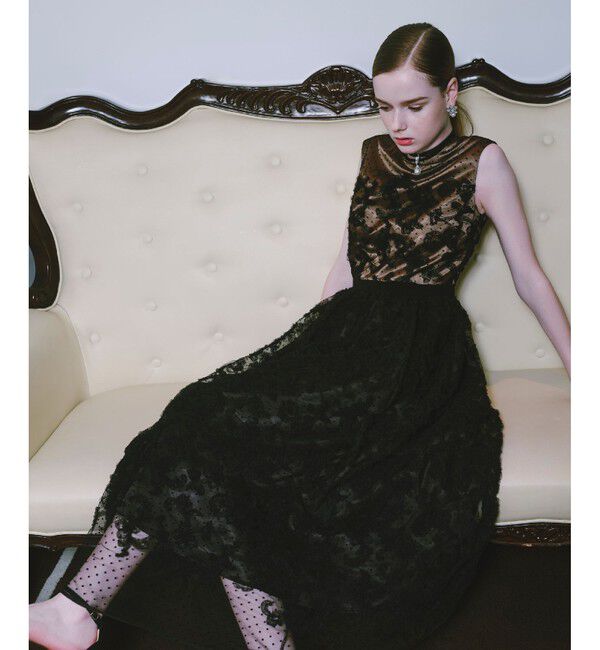 LOULOU WILLOUGHBY「【LOULOU WILLOUGHBY】ドットフラワーシシュウノースリワンピース」|ワンピース|