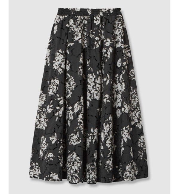 LOULOU WILLOUGHBY「【LOULOU WILLOUGHBY】モノトーンフラワー刺繍フレアスカート」|フレア|