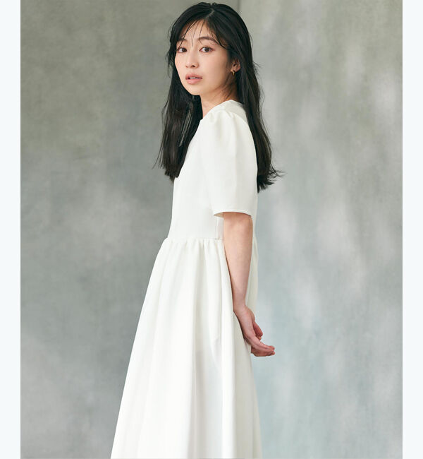 ur's「【yukiさんコラボアイテム】ボンディングパフスリーブギャザーフレアワンピース」|ワンピース|
