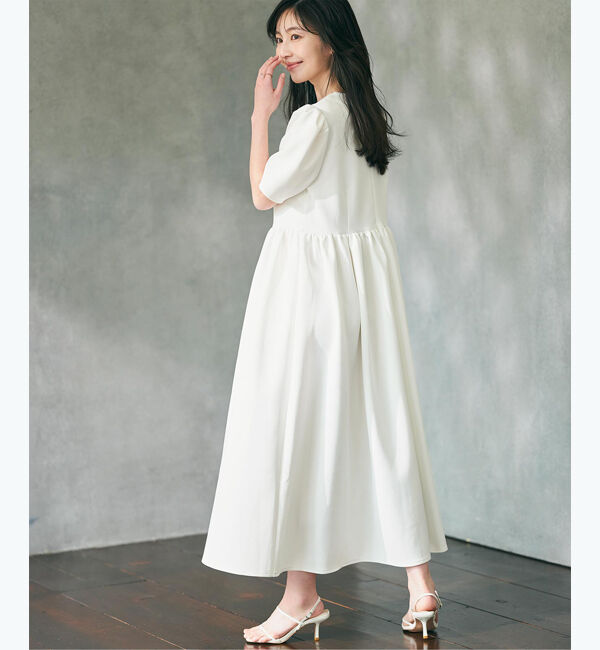 ur's「【yukiさんコラボアイテム】ボンディングパフスリーブギャザーフレアワンピース」|ワンピース|