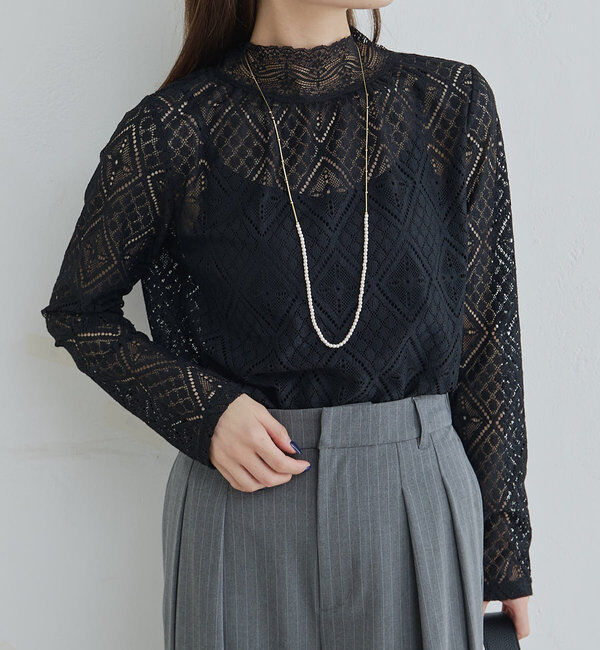  「ストレッチレースハイネックカットソー」|プルオーバー|