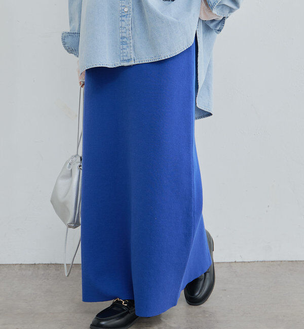  「【Du noir】ミラノリブニットナロースカート」|スカート|ブルー
