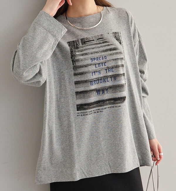  「コットンガーゼフォトプリントカットソー」|Tシャツ・カットソー|グレー