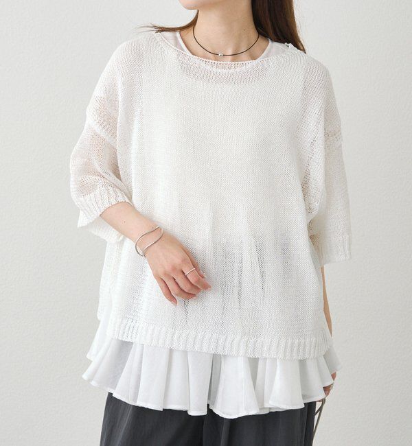  「テープヤーンハーフスリーブニットプルオーバー」|ニット・セーター|