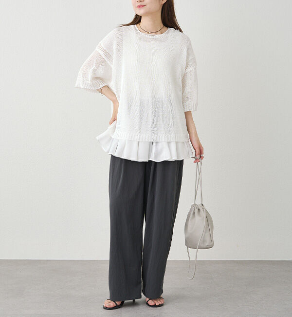  「テープヤーンハーフスリーブニットプルオーバー」|ニット・セーター|