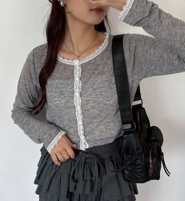  「レース付きカットカーディガン」|プルオーバー|