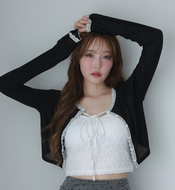  「レース付きカットカーディガン」|プルオーバー|ブラック