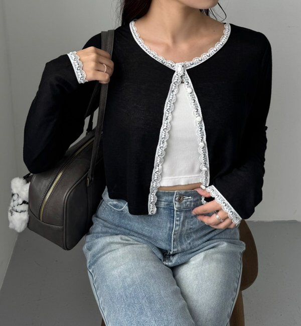  「レース付きカットカーディガン」|プルオーバー|