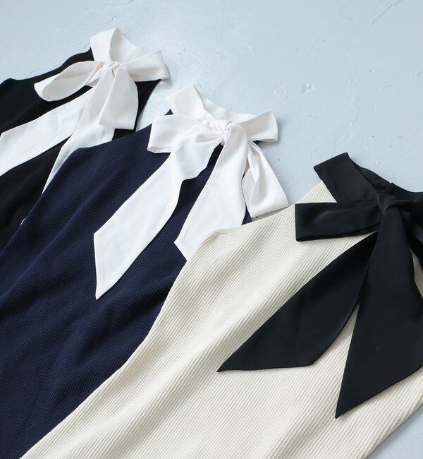  「【Mode Ribbon Collection】ボウタイアメスリニットワンピ」|ワンピース|
