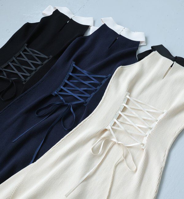  「【Mode Ribbon Collection】ボウタイアメスリニットワンピ」|ワンピース|