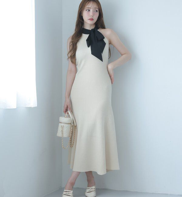  「【Mode Ribbon Collection】ボウタイアメスリニットワンピ」|ワンピース|