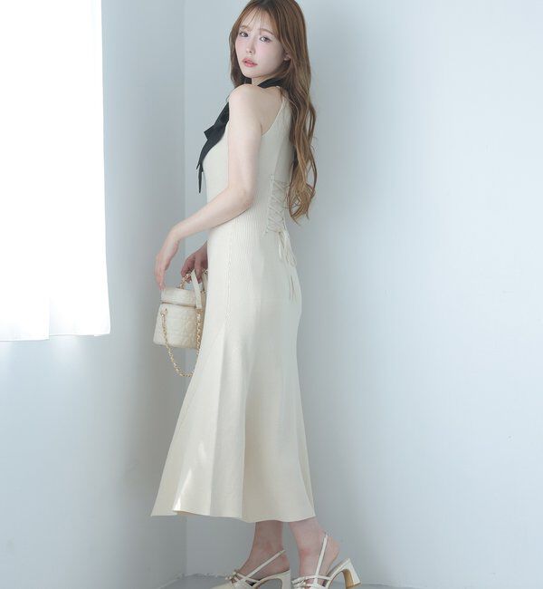  「【Mode Ribbon Collection】ボウタイアメスリニットワンピ」|ワンピース|