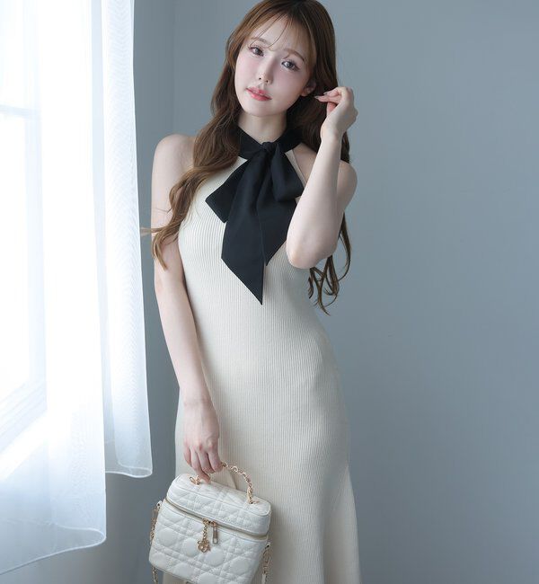  「【Mode Ribbon Collection】ボウタイアメスリニットワンピ」|ワンピース|
