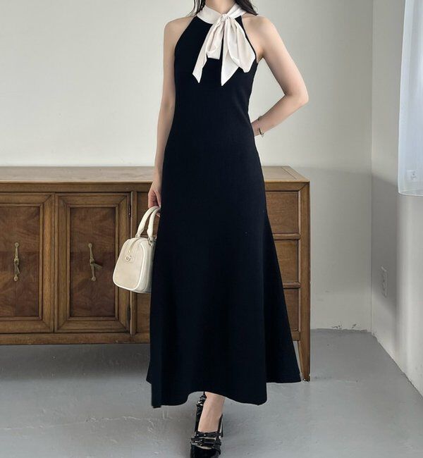  「【Mode Ribbon Collection】ボウタイアメスリニットワンピ」|ワンピース|