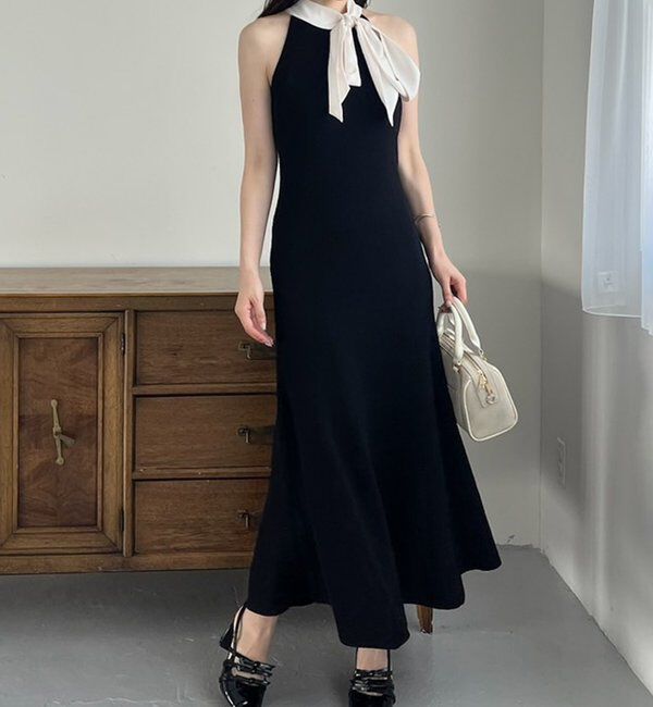  「【Mode Ribbon Collection】ボウタイアメスリニットワンピ」|ワンピース|