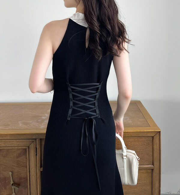  「【Mode Ribbon Collection】ボウタイアメスリニットワンピ」|ワンピース|