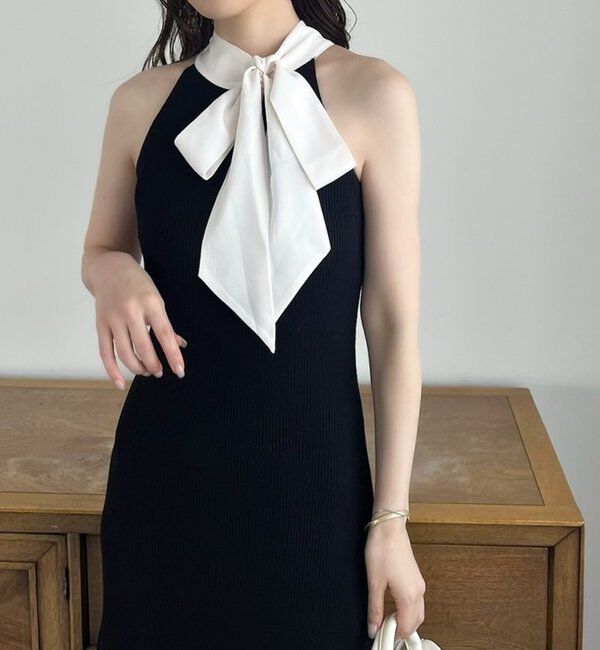 「【Mode Ribbon Collection】ボウタイアメスリニットワンピ」|ワンピース|