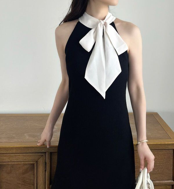  「【Mode Ribbon Collection】ボウタイアメスリニットワンピ」|ワンピース|