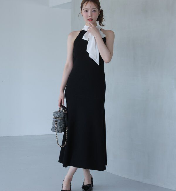  「【Mode Ribbon Collection】ボウタイアメスリニットワンピ」|ワンピース|