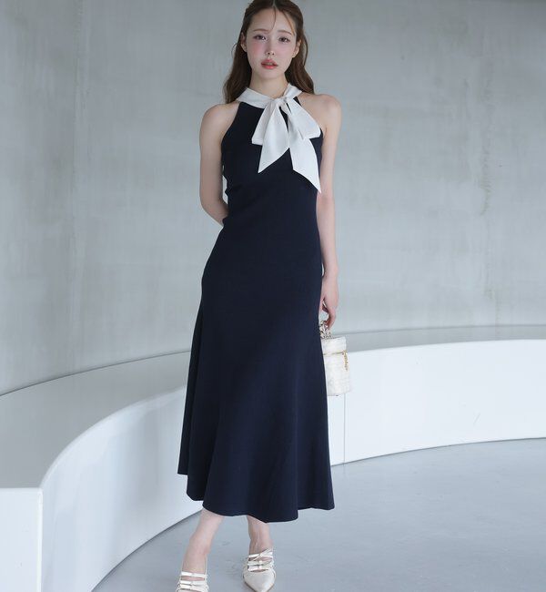  「【Mode Ribbon Collection】ボウタイアメスリニットワンピ」|ワンピース|