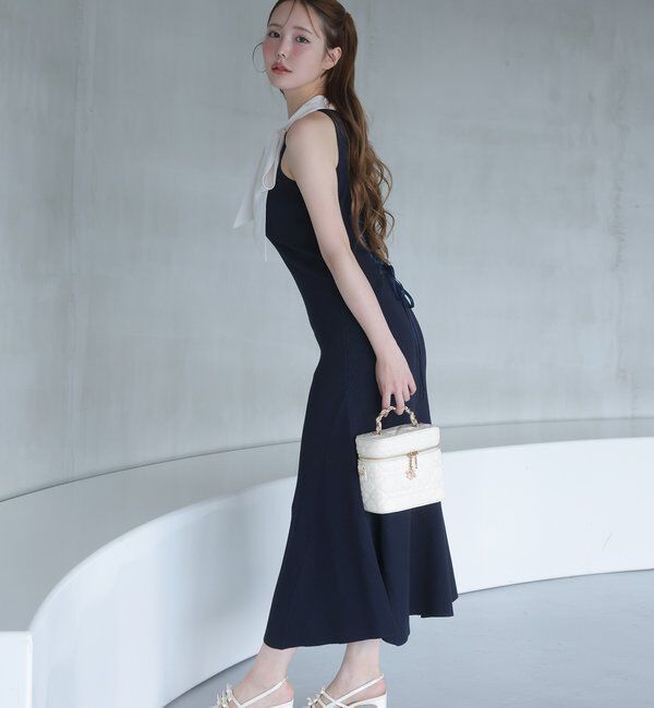  「【Mode Ribbon Collection】ボウタイアメスリニットワンピ」|ワンピース|