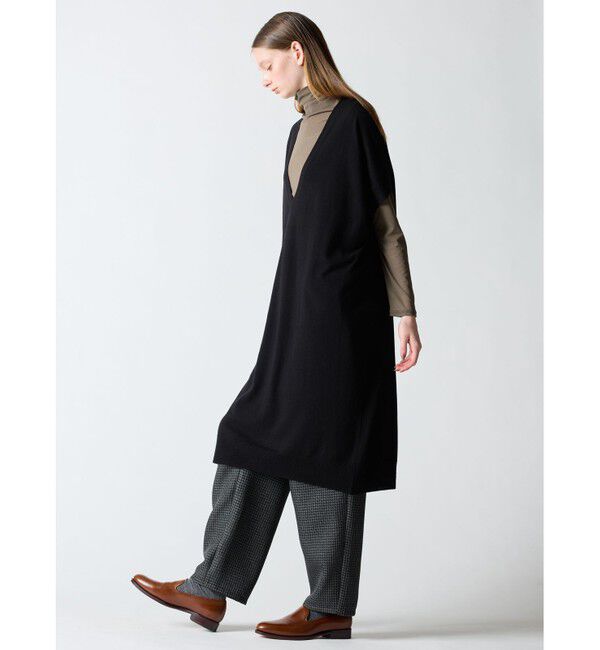 mizuiro ind「mizuiro ind Vネックフレンチスリーブロングベスト」|ベスト・ジレ|