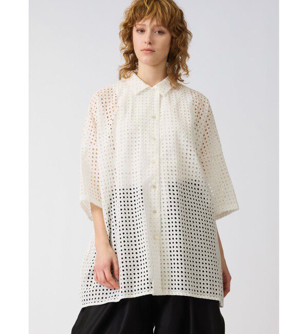 mizuiro ind「mizuiro ind レースワイドシャツチュニック」|シャツ・ブラウス|オフホワイト