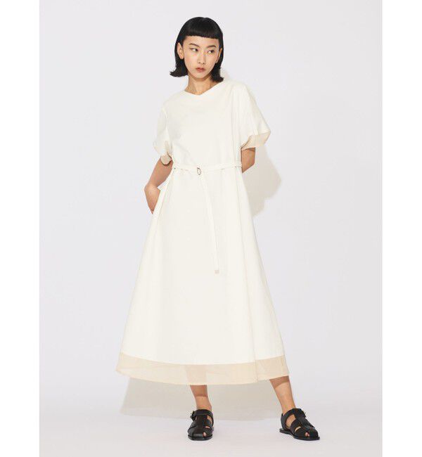 MIDIUMISOLID「MIDIUMISOLID for Ladies ベルト付きシアーコンビワンピース」|ワンピース|アイボリー