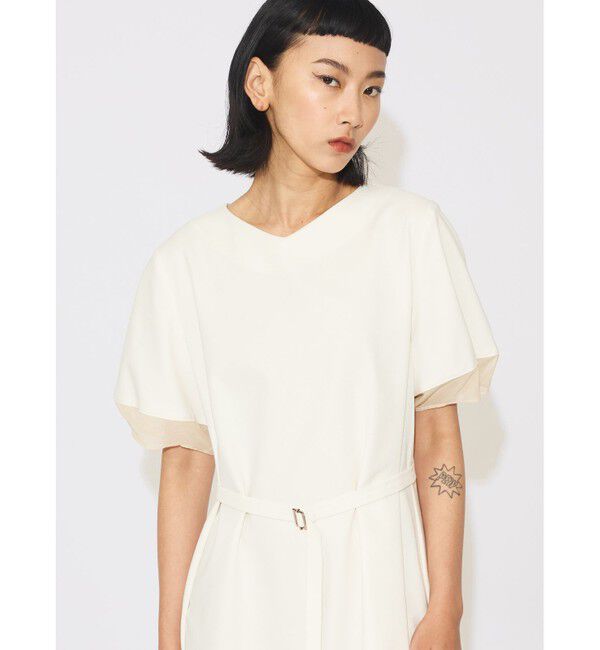 MIDIUMISOLID「MIDIUMISOLID for Ladies ベルト付きシアーコンビワンピース」|ワンピース|