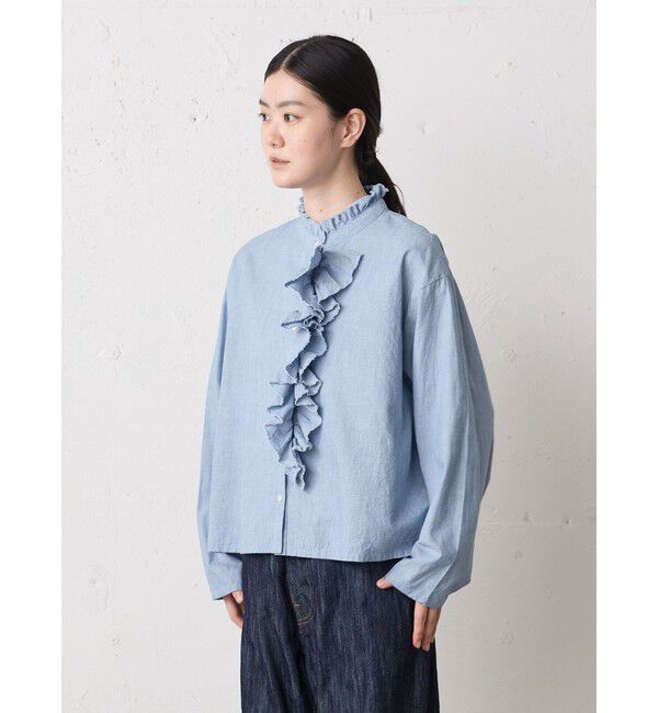 MidiUmi「MidiUmi ダンガリーズラッフルシャツ」|シャツ・ブラウス|