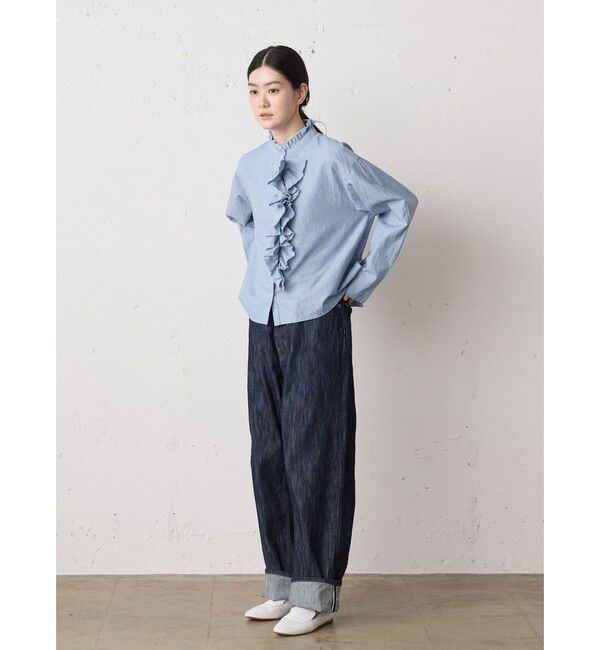 MidiUmi「MidiUmi ダンガリーズラッフルシャツ」|シャツ・ブラウス|