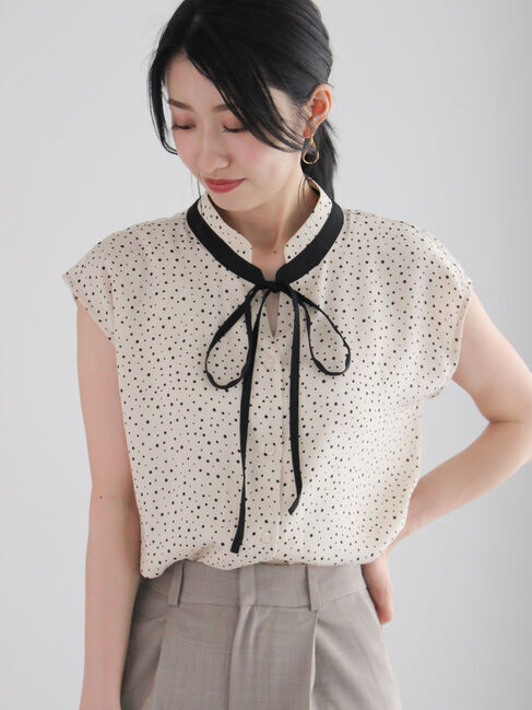 Te chichi「配色リボンドットアソートブラウス」|シャツ・ブラウス|ベージュ