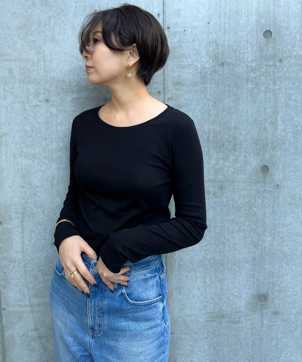 INED「《大きいサイズ》コットンクルーネックシアーロングTシャツ」|Tシャツ・カットソー|