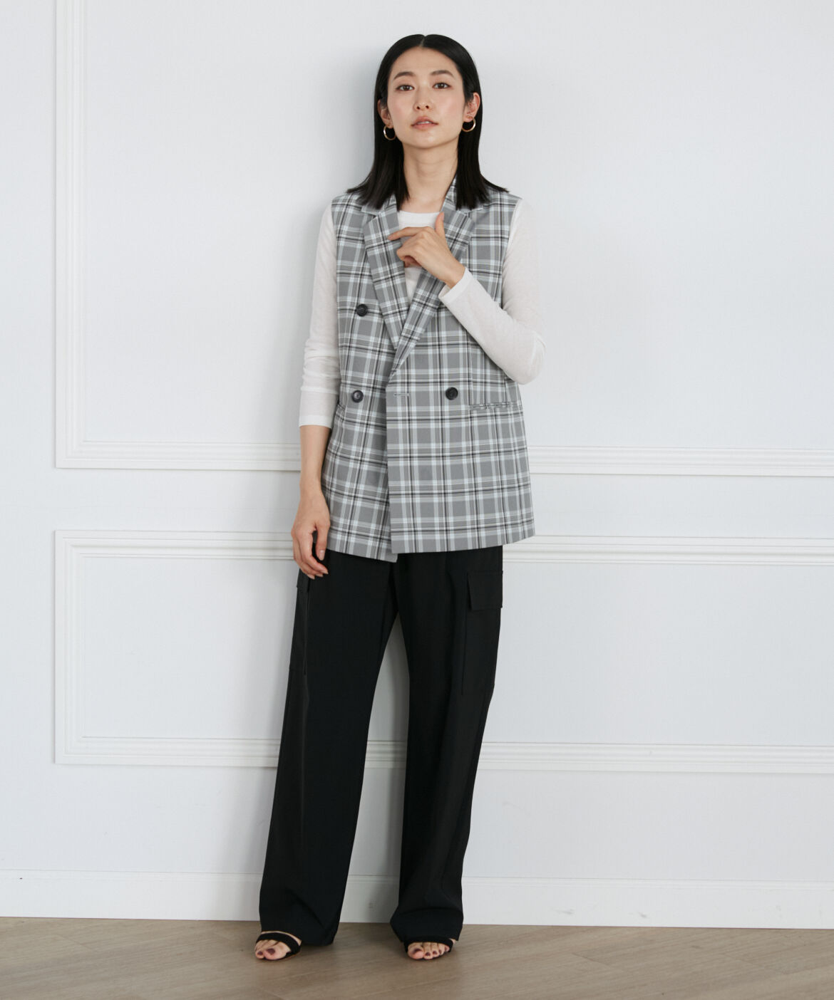 INED「《大きいサイズ》コットンクルーネックシアーロングTシャツ」|Tシャツ・カットソー|