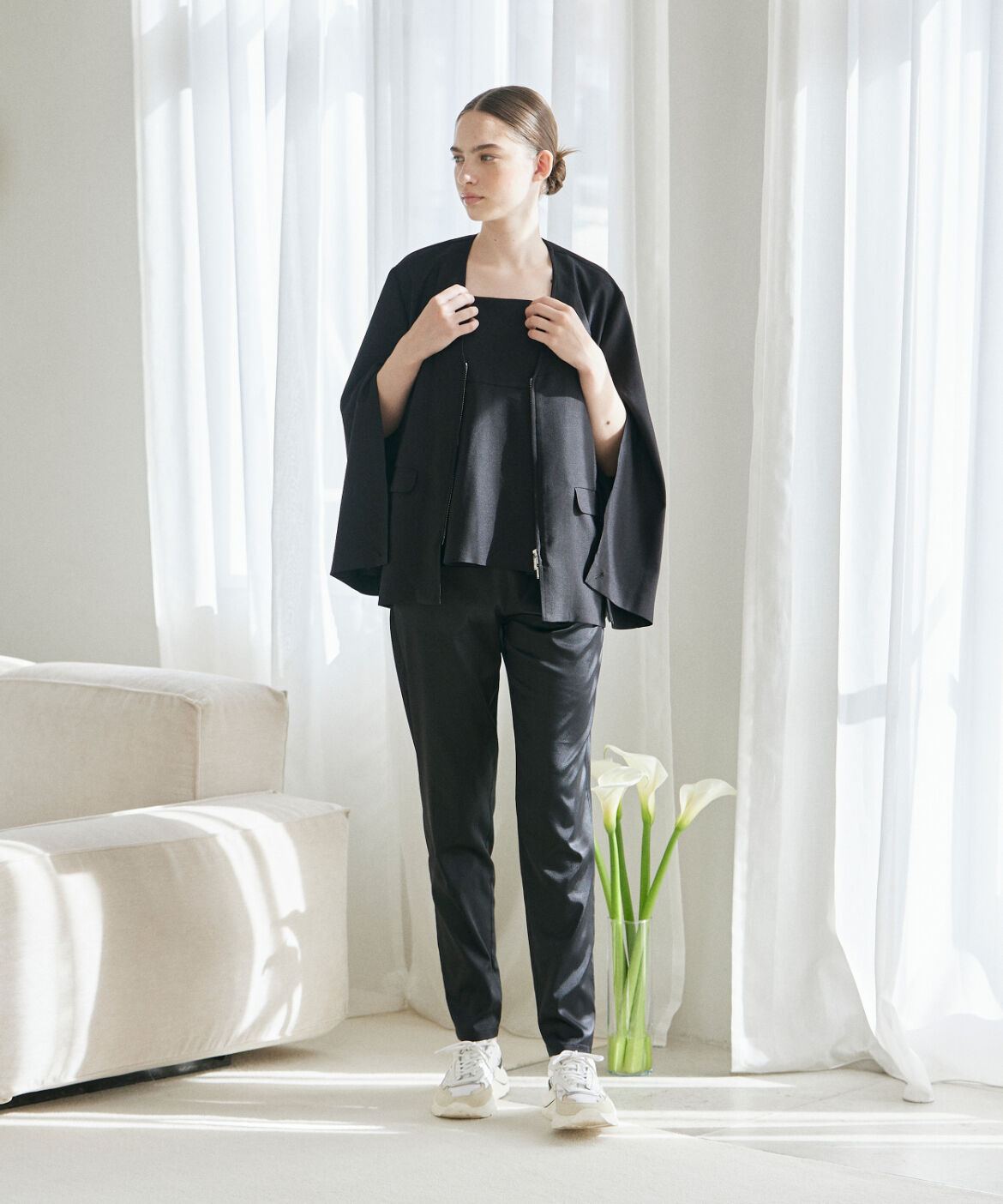 INED「《INED CLARO》ケープスリーブジャケット」|ノーカラージャケット|