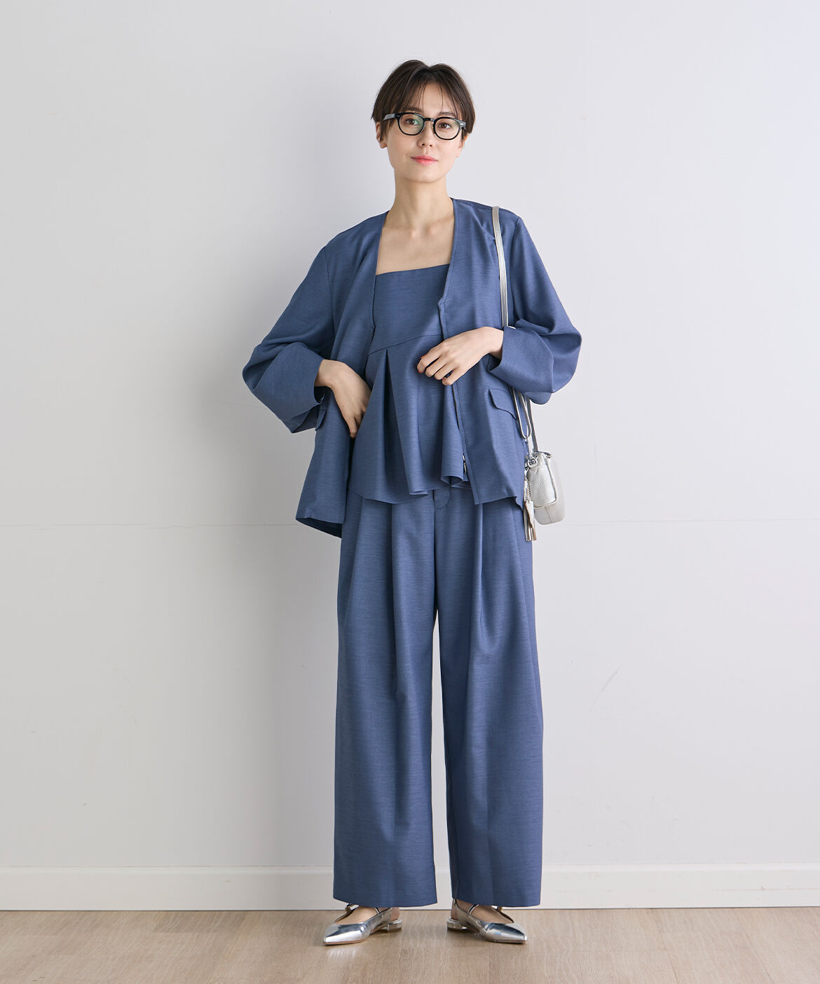 INED「《INED CLARO》ケープスリーブジャケット」|ノーカラージャケット|