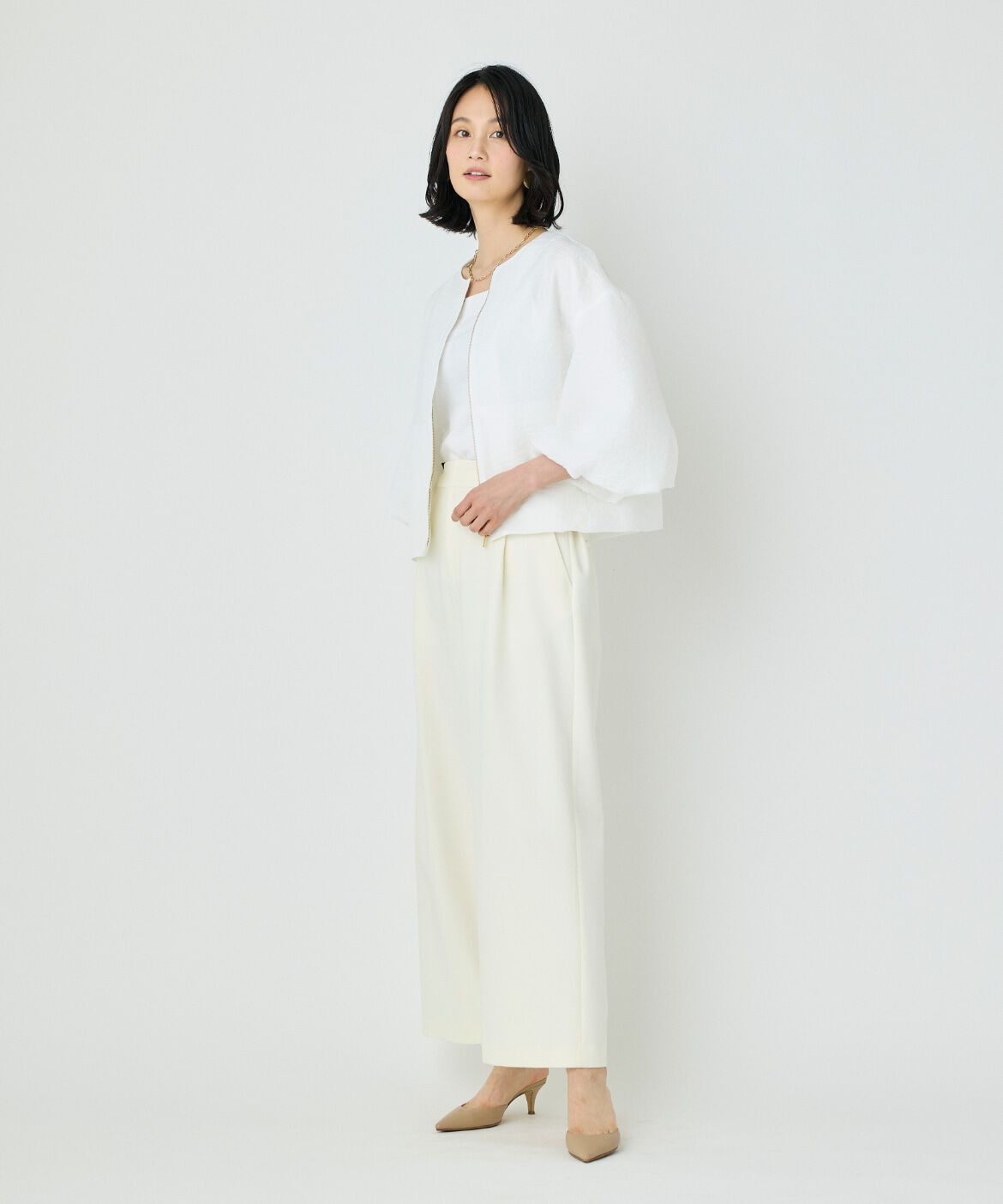 7-IDconcept.「《大きいサイズ》バルーンスリーブJQブルゾン」|ノーカラージャケット|