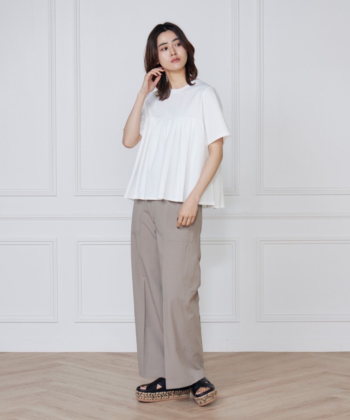 I.T.'S international「タックギャザー切り替えトップス」|Tシャツ・カットソー|