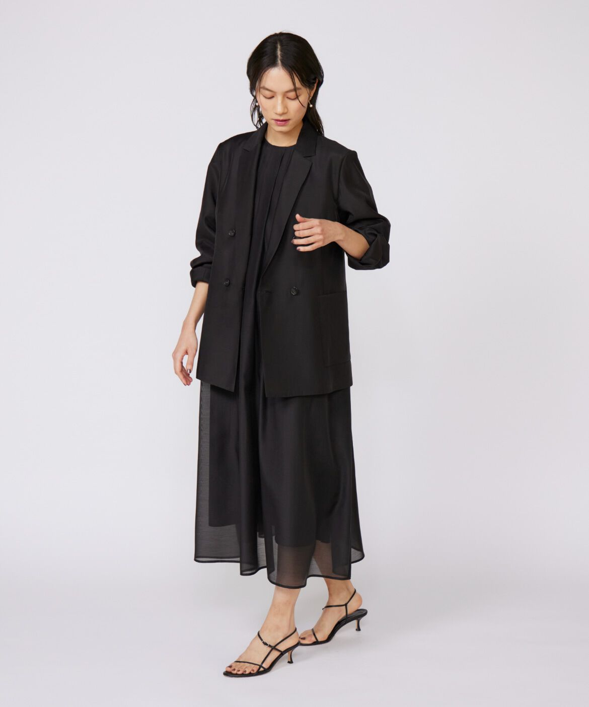 INED「《大きいサイズ》オーガンジーシアージャケット」|テーラードジャケット|