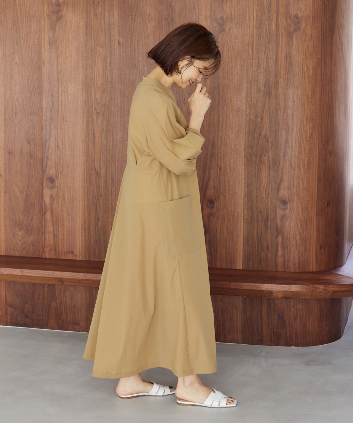 INED「《大きいサイズ》ランタンスリーブワンピース《三尋木奈保コラボ》」|ワンピース|