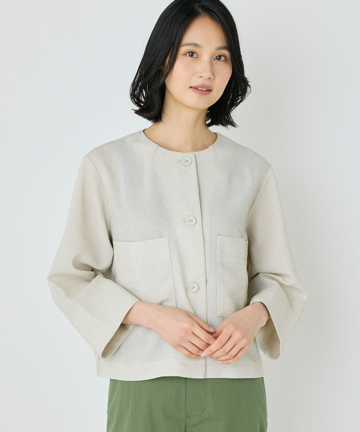 7-IDconcept.「《大きいサイズ》カラミノーカラージャケット」|ノーカラージャケット|