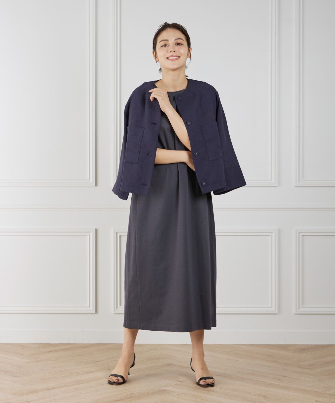 7-IDconcept.「《大きいサイズ》カラミノーカラージャケット」|ノーカラージャケット|