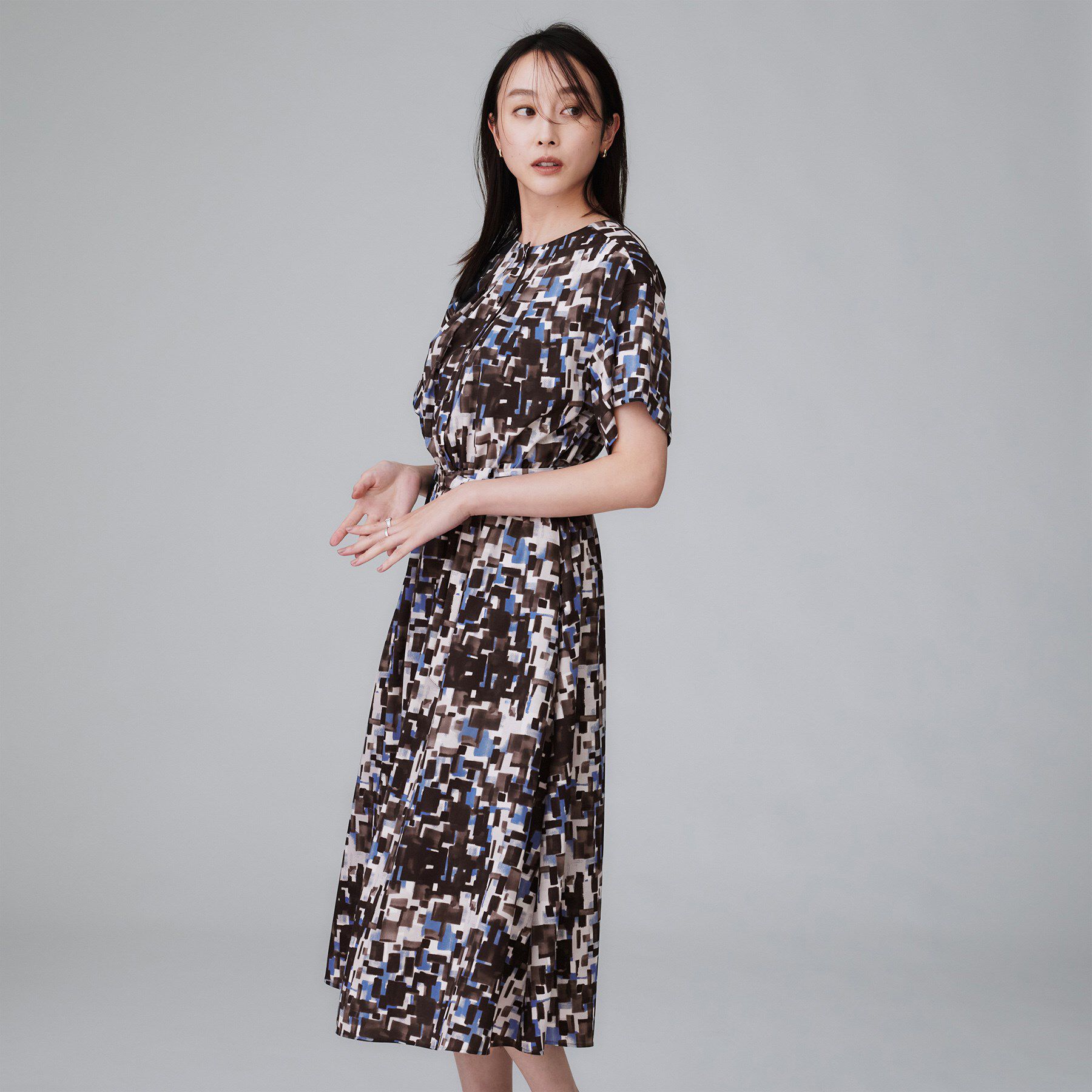 UNTITLED「【洗える/前開きボタン/ベルト付】ブロック柄ワンピース」|ワンピース|