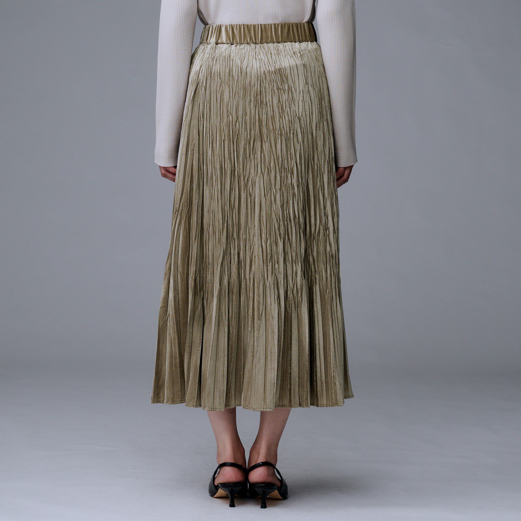 UNTITLED「【ウエストゴム／着映え】ランダムプリーツベロアスカート」|スカート|