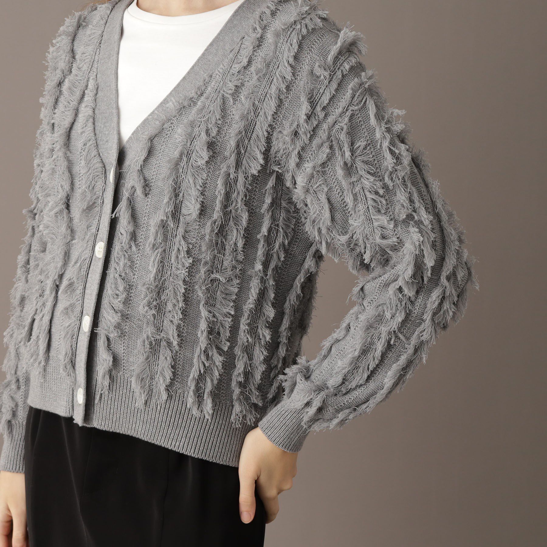 DRESSTERIOR「【Vネック/清涼感】コットンフリンジニットカーデ」|カーディガン|