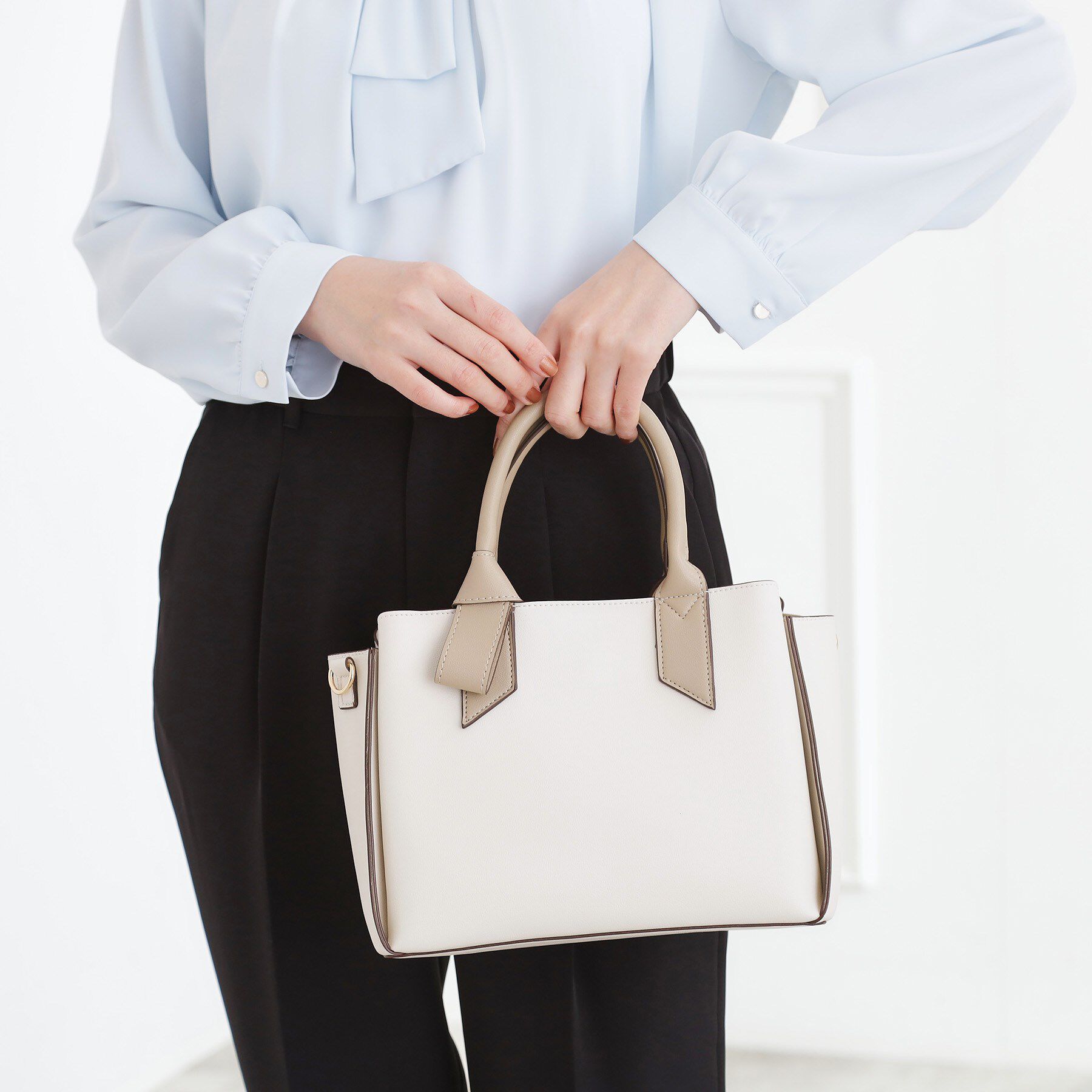 grove「リボンハンドル2WAYトート」|トートバッグ|アイボリー&times;ベージュ