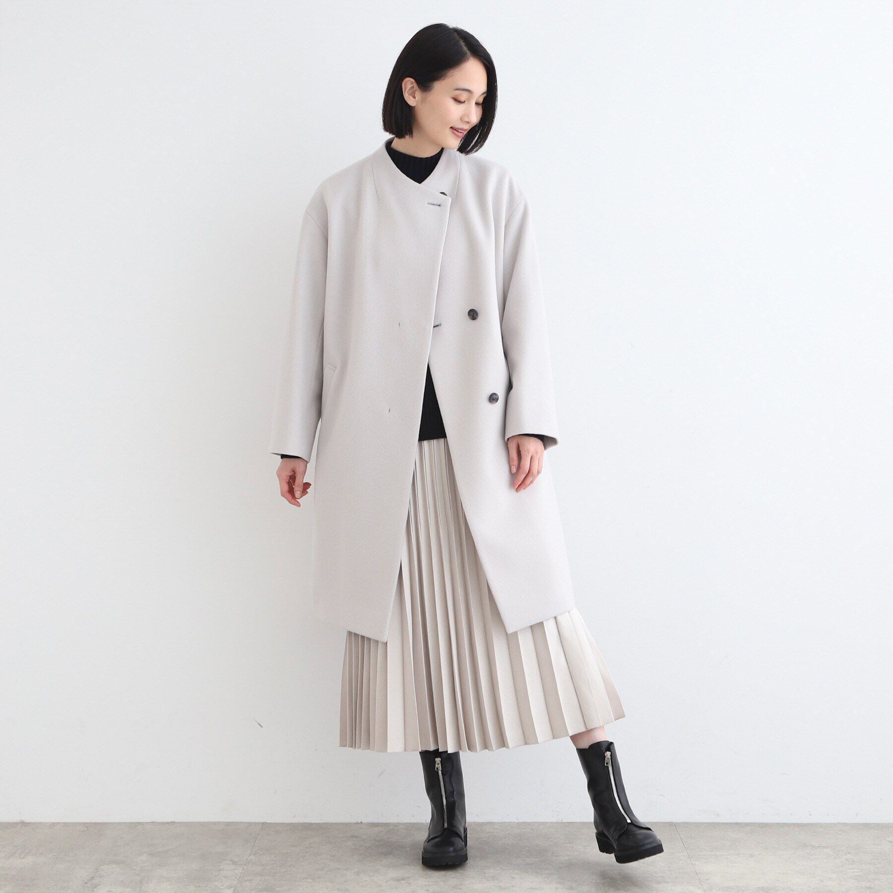 INDIVI「【ウール】コクーンシルエットフォルムコート」|ノーカラーコート|