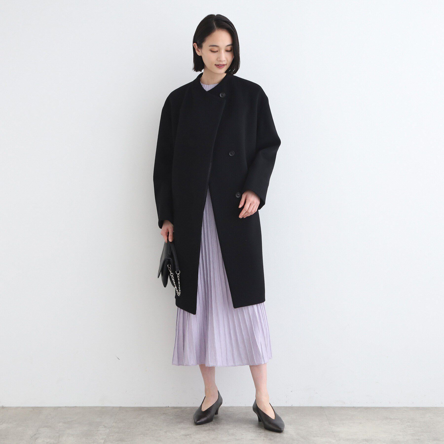 INDIVI「【ウール】コクーンシルエットフォルムコート」|ノーカラーコート|