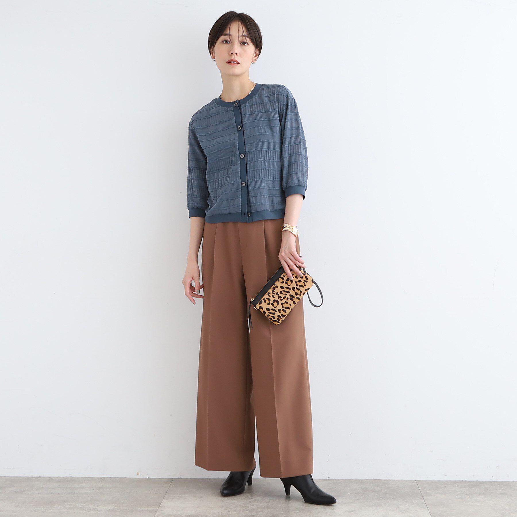 INDIVI「【洗える／SETUP可能】シャーリングクロップド丈カーディガンブラウス」|カーディガン|